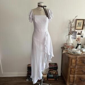 White and black polka dot asymmetrical dress